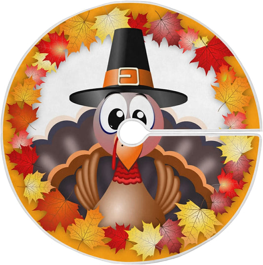 Thanksgiving Turkey Maple LeafTree Skirt, Seasonal Tree Mat Holiday Party Supplies Ornaments Indoor Outdoor Decorations for Tabletop Trees 47.2 Inches