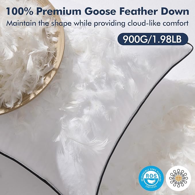 MIULEE Goose Feather Down 18x18 Pillow Insert Set of 2 with 100% Down-Proof Cotton Cover, Soft Fluffy Decorative Pillow for Sofa Bed Couch Living Room White