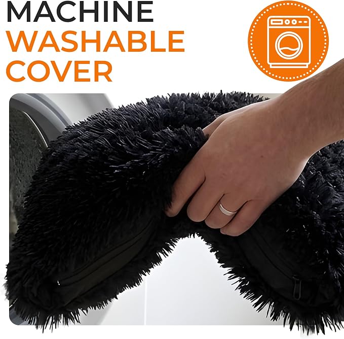 Cheer Collection Throw Pillows for Couch and Bed, Soft Shaggy Throw Pillows with Inserts Included, Cozy Long Hair Faux Fur Pillows - Set of 2-20" x 20" - Black