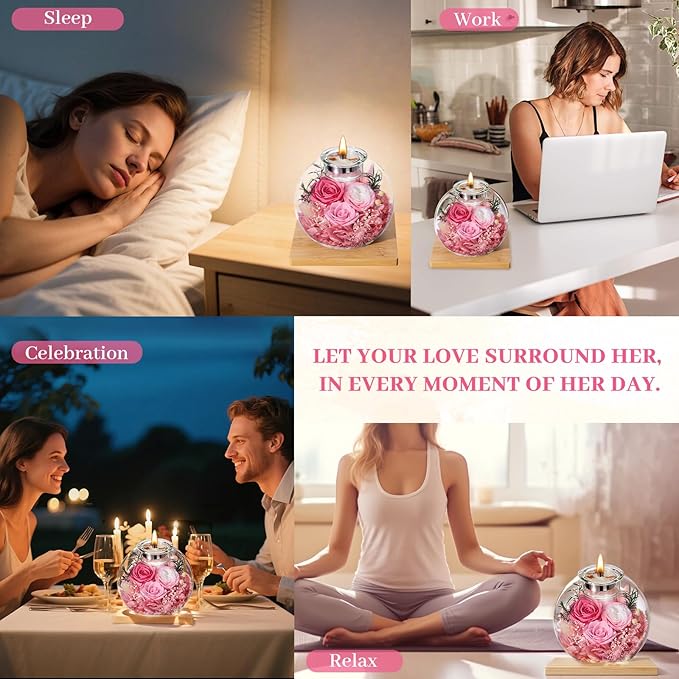 Mothers Day Rose Gifts for Mom Birthday Gift for Women Flowers for Delivery Preserved Flowers Forever Eternal Rose in Glass Dome Mother's Day Flower Gifts for Wife Grandma Sister from Daughter, Pink