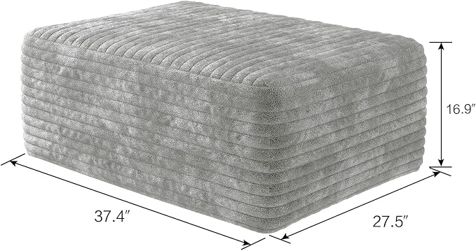 37.4" Plush Corduroy Ottoman, Upholstered Cloud Ottoman for Boneless Couch in a Box, Modular Sectional Couches for Living Room Bedroom, Compressed Memory Foam, No Assembly Require, Grey
