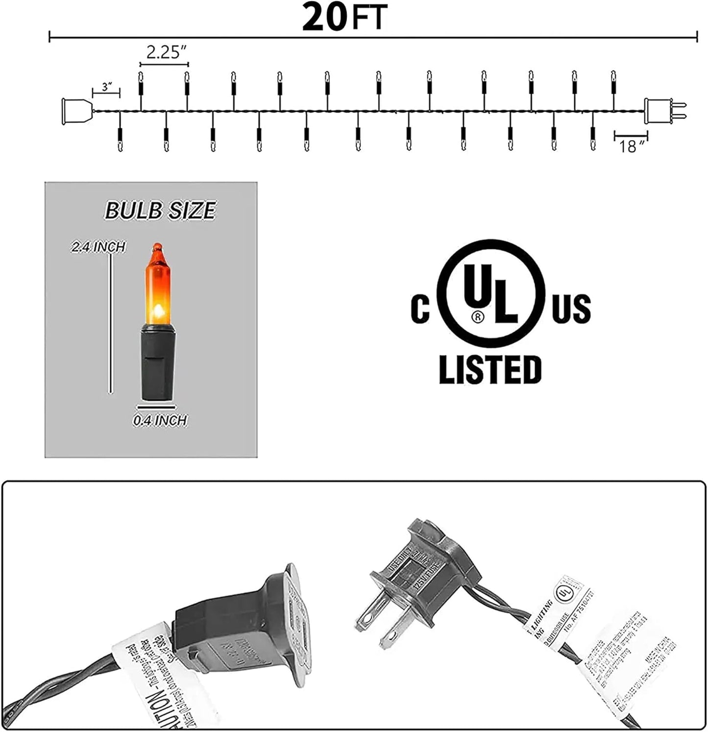 Dazzle Bright Orange Halloween Mini Lights, 20FT 100 Count Waterproof Incandescent Lights Plug in, Connectable Halloween Decorations for Indoor Outdoor Party Yard