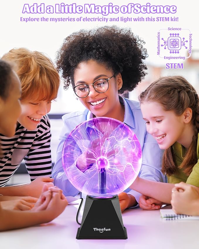 Theefun Plasma Ball, 8 Inch Huge Plasma Globe Birthday Gifts Touch & Sound Sensitive Ball Lamp Electric Lightning Novelty Light for Parties, Home, Prop, Room Decoration, Purple