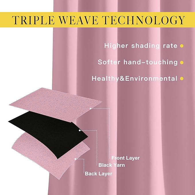 NICETOWN Blackout Room Divider Curtains 118 inches Long 2 Panels, Grommet Sliding Door Curtains Solid Window Treatments Sound Reducing for Living Room, W66 x L118, Crystal Pink