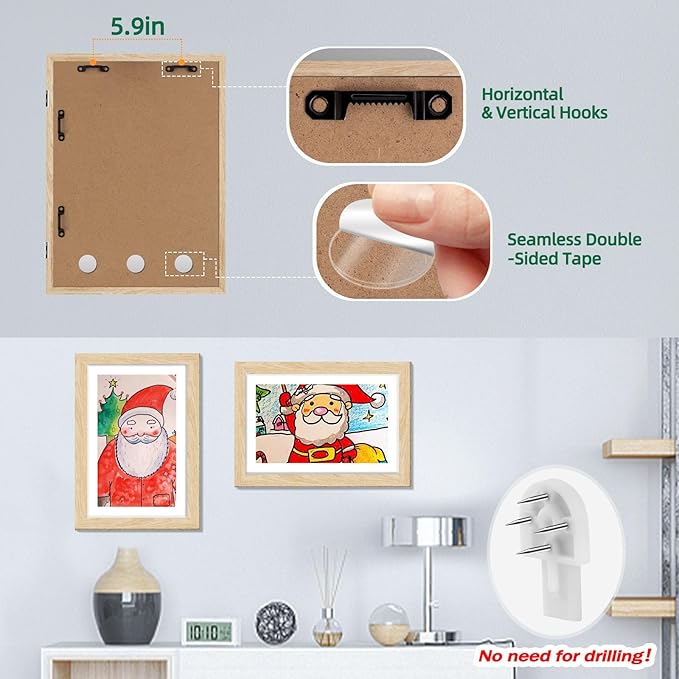 4 Pack Kids Artwork Frames Changeable 8.5 x 11 Inch Children Art Projects Kids Art Frames Front Opening Picture Display Frame, Wood