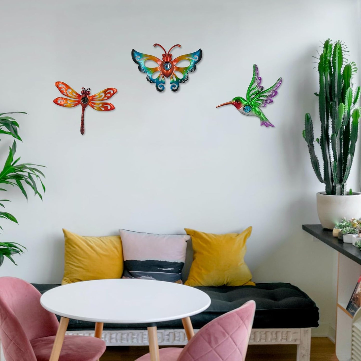 Hummingbird Butterfly Dragonfly Metal Wall Decor Outdoor Metal Wall Art Fence Decor Hanging Decorations for Garden Living Room Bedroom, Style 3