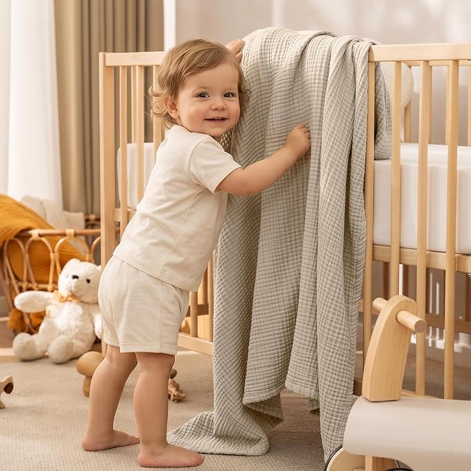 PHF 100% Cotton Muslin Throw XL Blanket Large 50" x 70", 4-Layer Lightweight Gauze Throw, Breathable Cloud-Soft Minimalist Blanket for Bed, Couch, Camping & Baby, Taupe, Ideal Gift