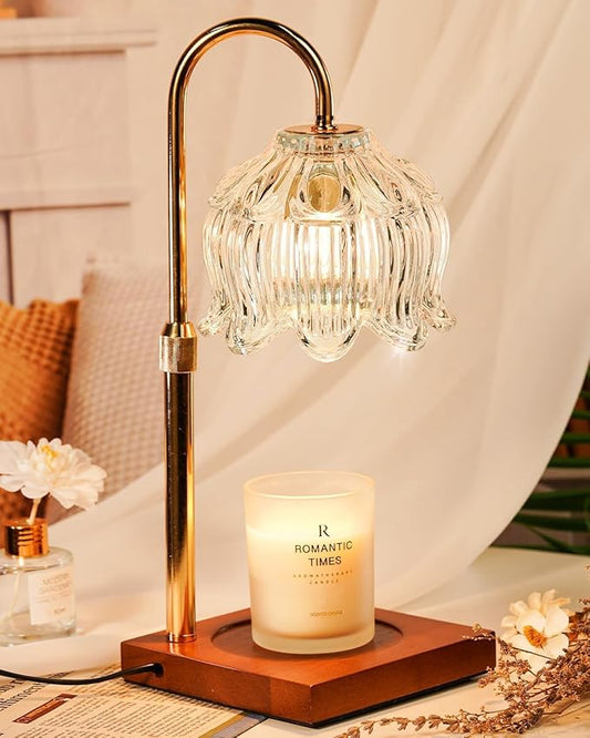 Clear Crystal Candle Warmer Lamp with Timer & Dimmer, Candle Warmer Adjustable Height, Mothers Day Birthday Gifts for Women Mom, House Warming New Home Bedroom Decor, Flower Wax Warmer for Jar Candle