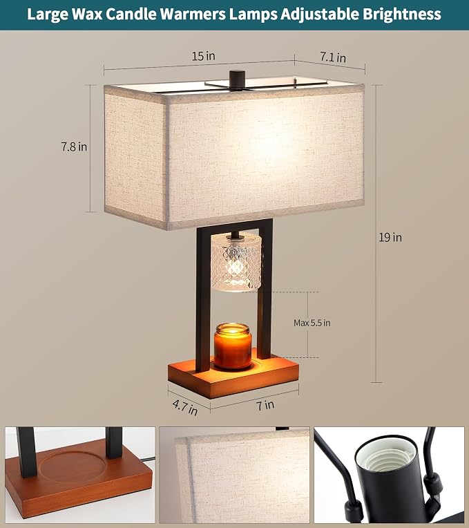 2-in-1 Table Lamp Candle Warmer Lamp with Timer & Dimmer,Modern Wax Melt Warmer for Jar Candles New Home Decor Bedroom Living Room,Birthday Gifts for Mom Women L15*W7.1*H19” Bulbs Included