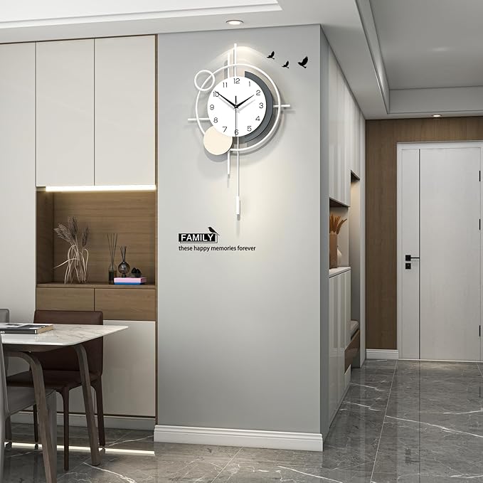 Decorative Wall Clock Silent Battery Operated Large Modern Wall Clock for Living Room Decor White Pendulum Clock for Bedroom, Office, Kitchen, Dining Room, Farmhouse, Indoor