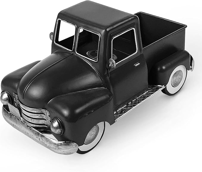 Farmhouse Black Truck Decor, Metal Pickup Farm Trucks Planter Car Model, Vintage Truck Christmas Decoration,Decorative Tabletop Storage