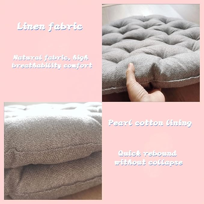Large Linen Floor Cushions,Round Futon Pillows Japanese Style Tufted Floor Pillows Meditation Cushions for Seating On Pad for Yoga Sofa Balcony((26x26inch),Color:Light Gray)
