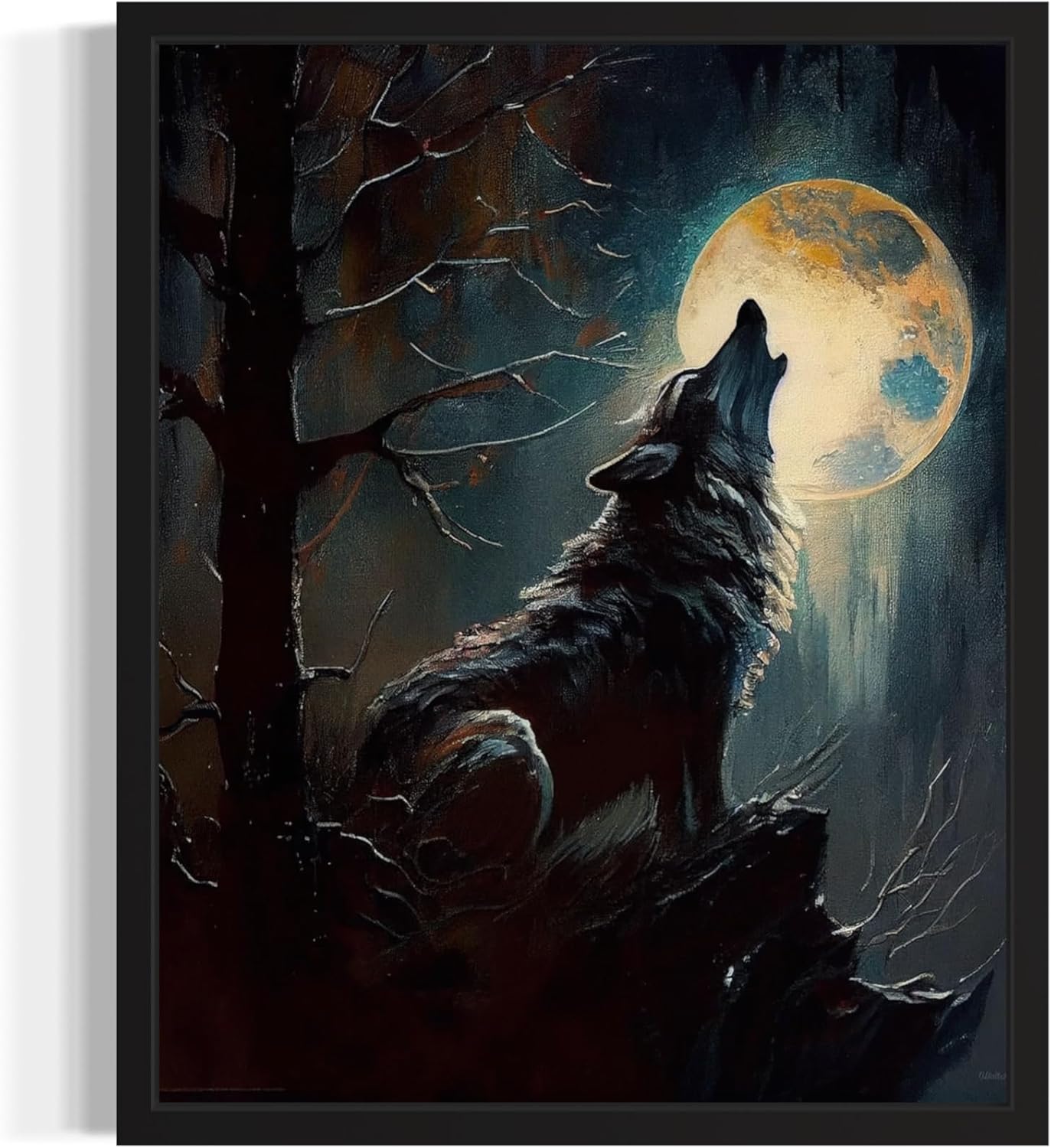 Wolf howling Poster Art Print, Halloween Scary Vintage Wall Art Academia Spooky Painting Decoration for Horror Prints, Gothic Posters Bedroom Decor 89 (Wolf howling, 8 x 10 inches, Unframed)