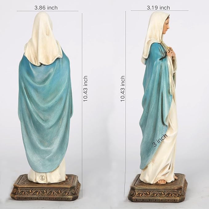 BC Catholic Immaculate Heart Mary Statue, 10" H Blessed Virgin Mary Figure for Altar, Holy Mother with Rosary Holder for Prayer Note, Religious Gift to Mon, Catholic Decor, Handmade by Buildclassic