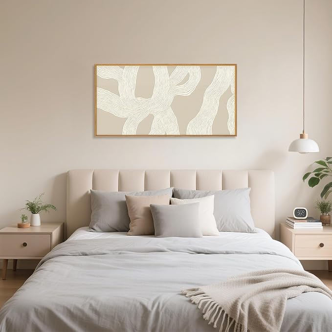 HPNIUB Large Abstract Beige Framed Canvas Prints Wall Art Set,Neutral Minimalist Lines Wall Decor,Modern Textured Artwork for Living Room, Bedroom,Dining Room, Office, Bathroom Decor-20 x40