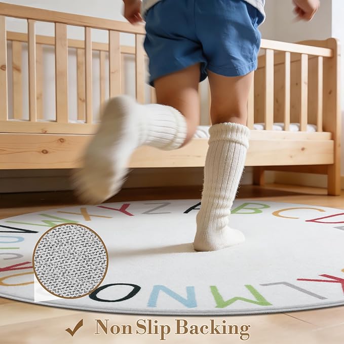 Topotdor Oval Kids Play Rug Alphabet Nursery Area Rug Extra Large Soft Crawling Play Mat for Children Toddlers Bedroom (47x70 inch, Multi Color)