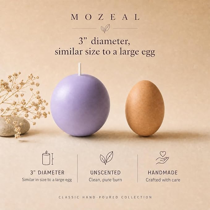 MOZEAL Hand-Poured, 3 Inch Lavender Round Ball Candles - Elegant Lavender Round Pillar Candles Set of 3, Dripless, Unscented, Smokeless, Ideal for Spa and Relaxation Themes.