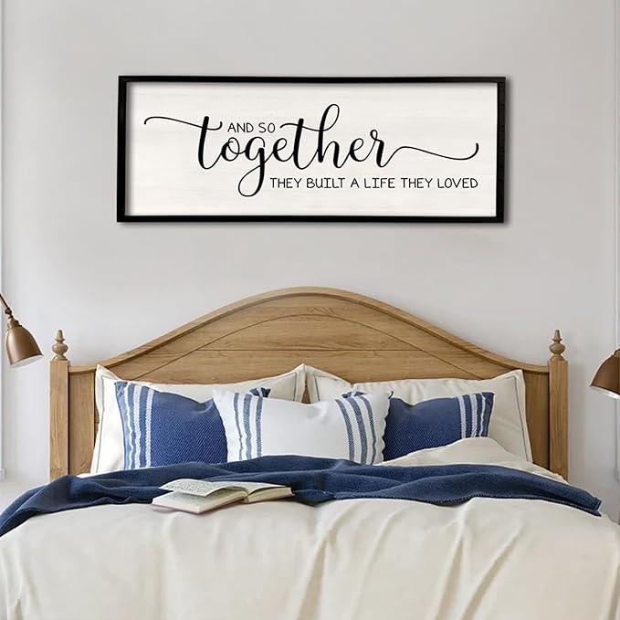 Surfapans And So Together They Built A Life They Loved Wall Decor 40”X15” Large Framed Farmhouse Wood Sign for Bedroom Above Bed Living Room Over Bed Wall Art Modern Hanging Decoration (Black)