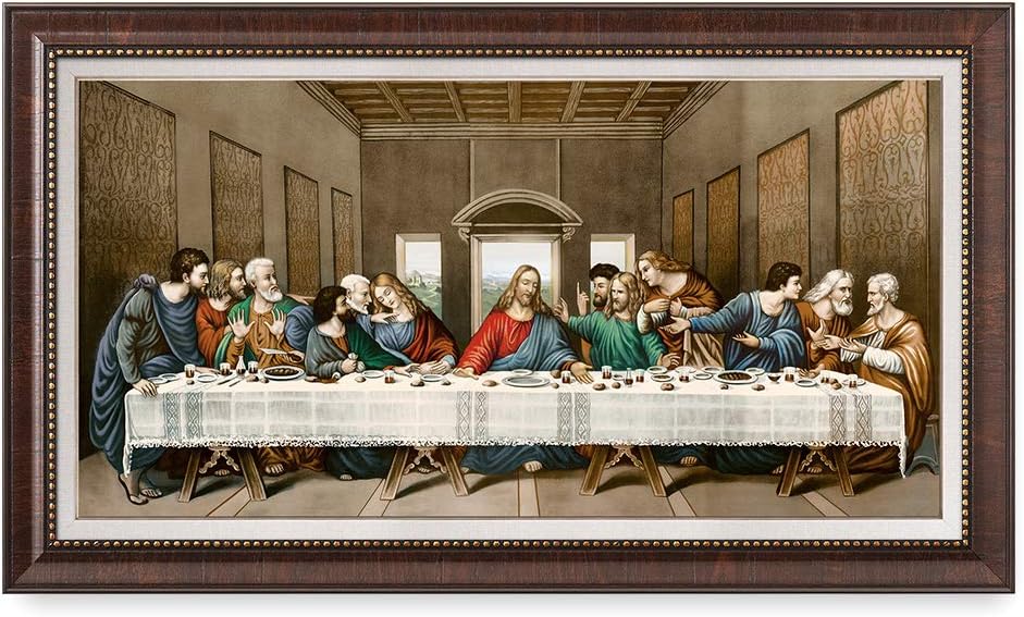 DECORARTS The Last Supper by Leonardo Da Vinci. Giclee Prints on Canvas with Matching Retro Style Brown Frame. Total Size w/Frame: 33x19, Ready to Hang.