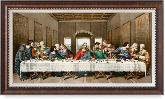 DECORARTS The Last Supper by Leonardo Da Vinci. Giclee Prints on Canvas with Matching Retro Style Brown Frame. Total Size w/Frame: 33x19, Ready to Hang.