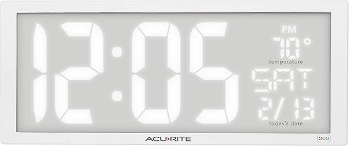 AcuRite 14.5" Oversized, Multicolor LED Clock with Indoor Temperature, Day of the Week, and Date (75160M), Multicolor