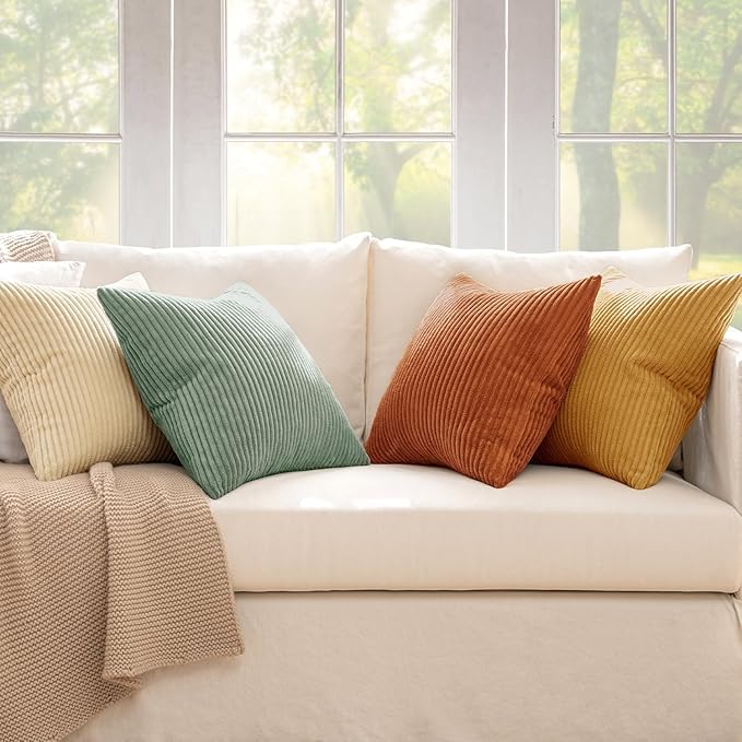 MIULEE Boho Farmhouse Throw Pillow Covers 24x24 Inch Set of 4 Summer Modern Natural Decorative Cushion Covers Soft Corduroy Spring Decor for Couch Bed Sofa Living Room Orange Teal Gradient Series
