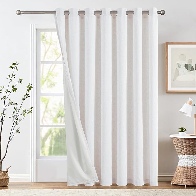 jinchan Lined Curtains for Patio Doors 100x84, Light Filtering White Curtains for Living Room Darkening Extra Wide 100 Inch Non-See-Through Privacy Room Divider Grommet Drapes Off White 1 Panel
