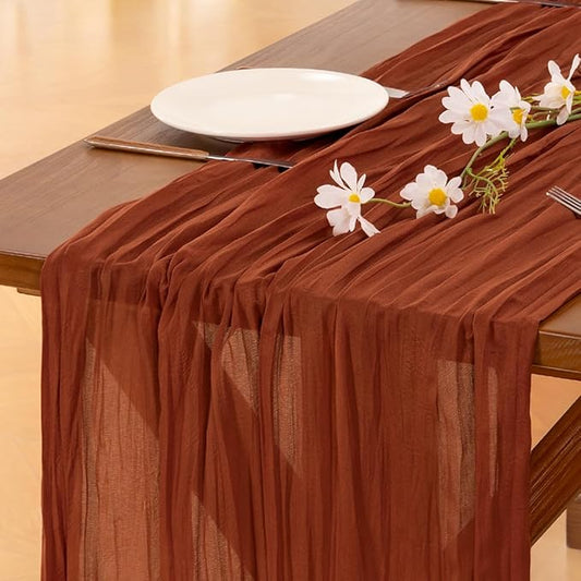 Socomi 3pcs Terracotta Easter Spring Cheesecloth Table Runner Boho Rustic Gauze 120 inch 10FT Cheese Cloth Runner for Wedding Party Baby Shower Birthday Home Decor Holiday Decorations