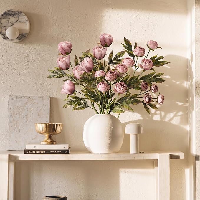 Thiccywoov 8 Pcs Artificial Peonies Stems Flowers Vintage Faux Peonies Stems Real Look Fake Peony Branches for Vase Filler DIY Bouquet Weeding Registry Centerpieces Bridal Shower Gifts Home Decor
