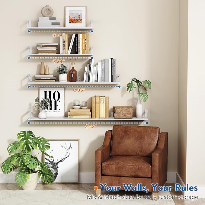 Harwaya 24 Inch Floating Wall Bookshelf for Kids Bedroom, White Large Wall Shelves for Bathroom Over Toilet, Deep Long Floating Book Shelves for Teen Girls Boys Office Classroom Living Room (Set of 3)