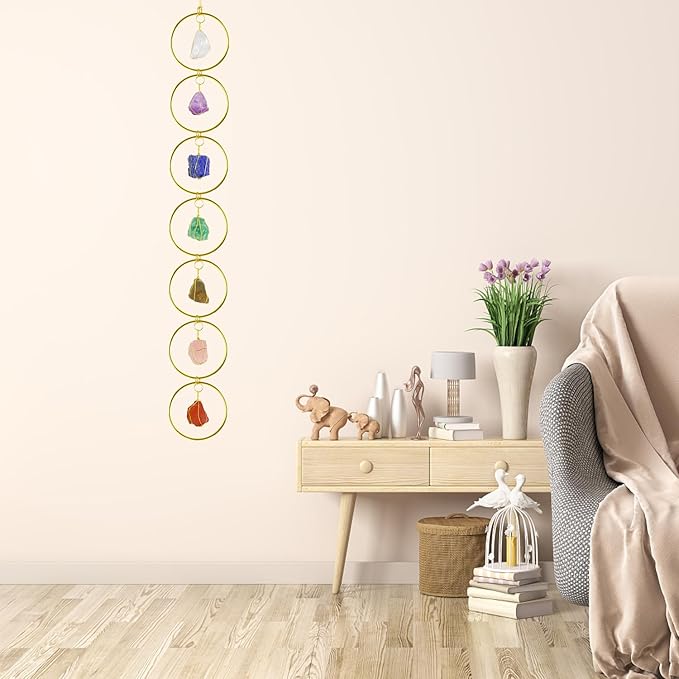 Anjiucc Handmade Natural Gemstone Crystal Hanging Ornaments 7 Chakra Feng Shui Ornaments for Home Decoration Window Decor（A-Style 9）