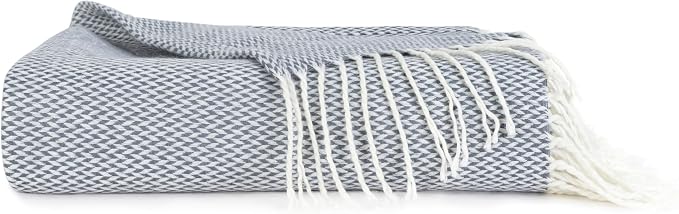 Linen Market Beddings Elevate Your Comfort with Herringbone Throw Blanket - Luxurious Woven Ultra Soft Acrylic - Sized 50" W x 60" L - Fringed Edges - Lightweight Layer for Bed or Sofa (Dusk Blue)