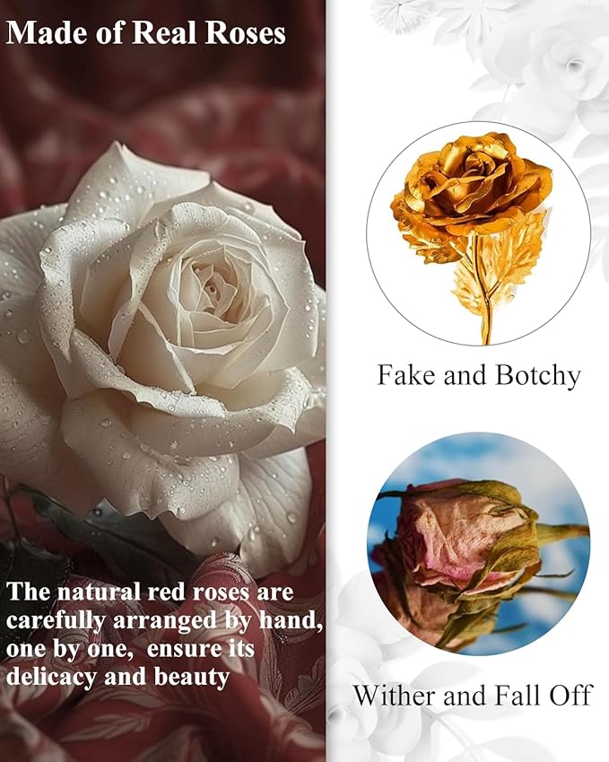 Changshunqi 16 Flowers Forever Preserved Roses in Box, Preserved Flowers Womens Birthday Gifts for Women Mothers White Rose Gift for Her Romantic Eternal Rose for Women Mom Friends