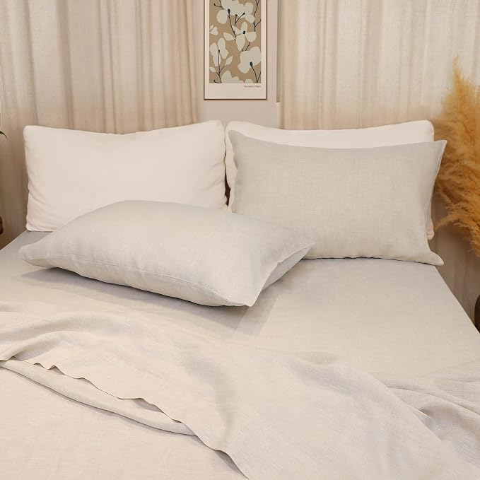 Linen Pillow Cases Queen Size Set of 2, 100% French Flax Linen Pillowcases Breathable Washed Pillow Covers with Envelope Closure for Cooling Sleep Bedding Gift(Natural Linen,20x30)