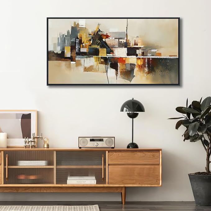 Yellow Abstract Wall Art for Living Room - Modern Wall Art - Framed Large Wall Decor - Canvas Pictures for Bedroom, Office, Above Bed - Contemporary Artwork for Home Decor 20×40IN