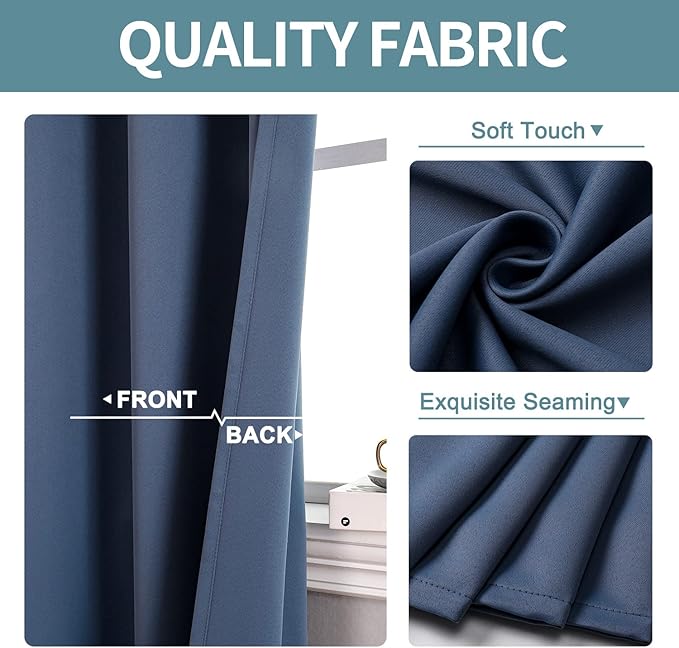 ChrisDowa Grommet Blackout Curtains for Bedroom and Living Room - 2 Panels Set Thermal Insulated Room Darkening Curtains (Stone Blue, 52W x 54L)