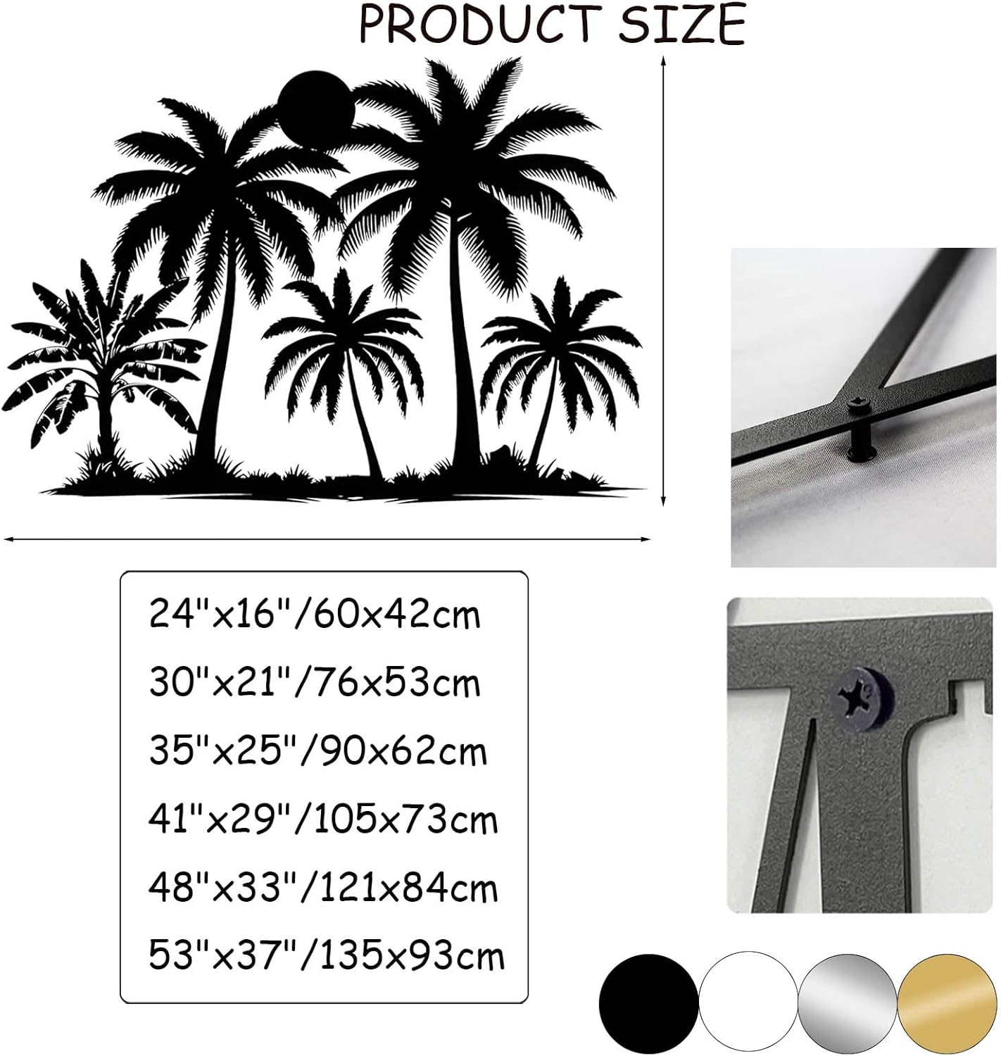 Tuglona Metal Palm Tree with Sunset Wall Decor, Tropical Palm Tree Metal Wall Art, Tropical Wall Decor, Sun Wall Art, Beach Wall Decoration, Coastal Trees Wall Hanging (Silver, 41"x29"/105x73cm)