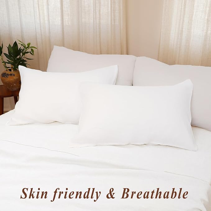 Linen Pillow Cases Queen Size Set of 2,100% French Flax Linen Pillowcases Breathable Washed Pillow Covers with Envelope Closure for Cooling Sleep Bedding Gift(White,20x30)