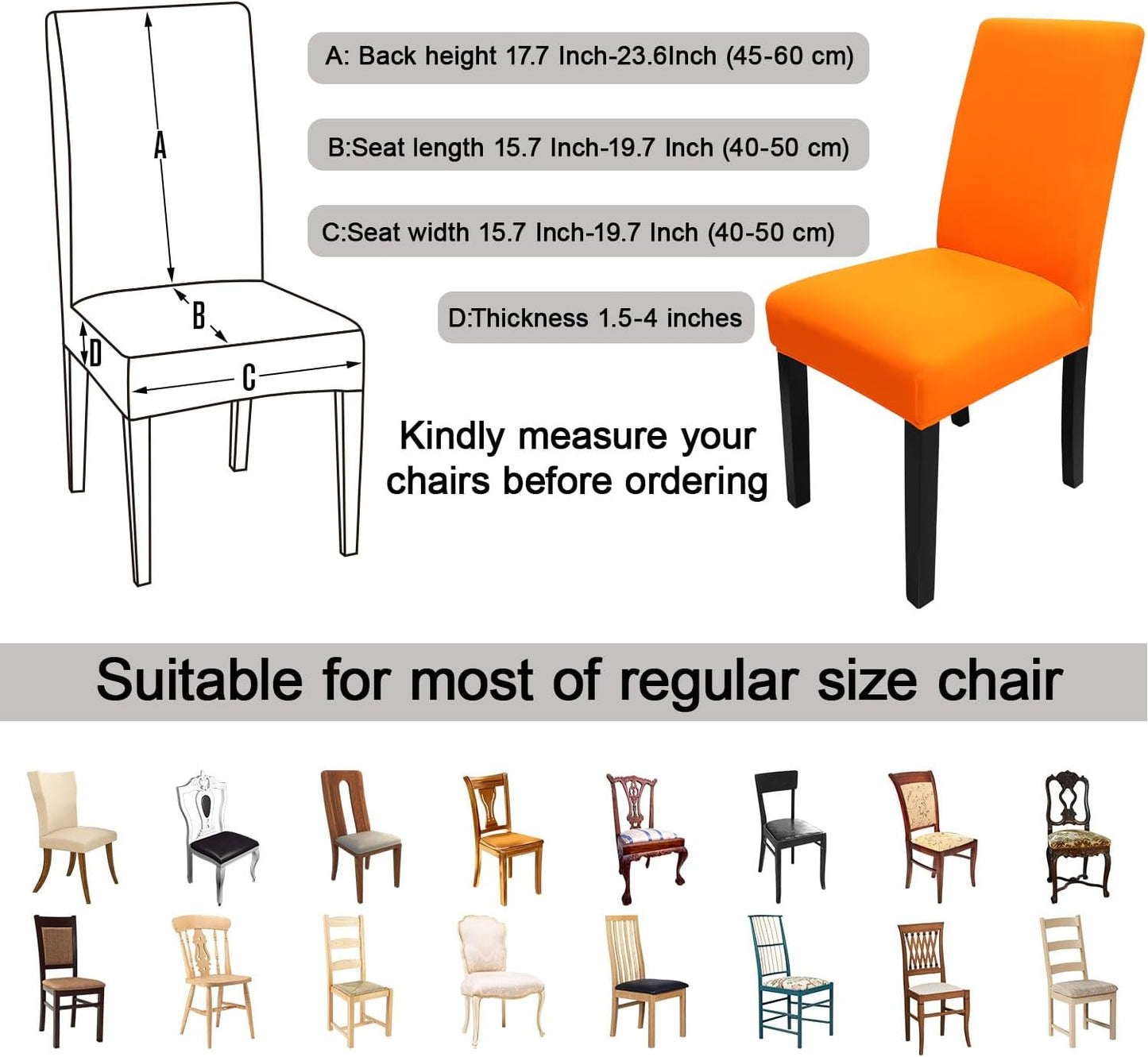 JQinHome Dining Chair Slipcover, High Stretch Removable Washable Chair Seat Protector Cover Set of 2,Chair Covers for Halloween Dining Room, Kitchen,Home Party,Wedding Ceremony(Orange, 2PC)