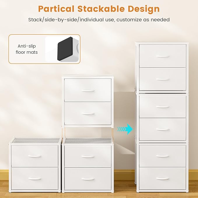 DAOUTIME 3-Pack Stackable Storage Drawers (6 Drawers Total), White Closet Organizer for Clothes, Stackable Drawer Dresser for Closet, Stackable Drawers for Bedroom, Living Room, Pantry, Under Bed