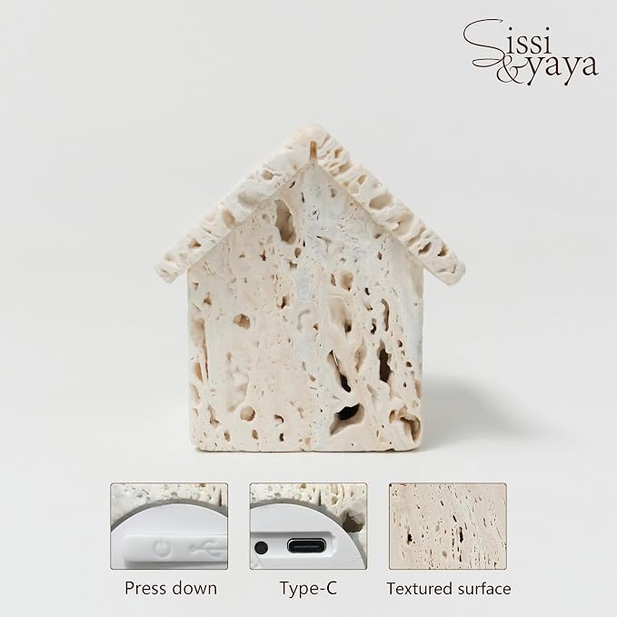 Sissi & yaya Marble Mood Light, 3-Color Dimmable LED Night Light, Travertine Bedside Ambiance Lamp for Home Decor & Gift