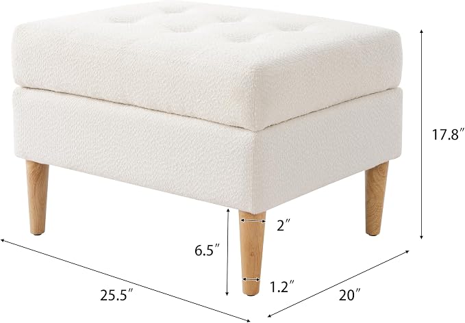 Christopher Knight Home Dalla Boucle Upholstered Ottoman Coffee Table, Small Living Room Sofa Footrest, Wooden Rectangular Ottoman Footstool, Guest Extra Seat, Ivory