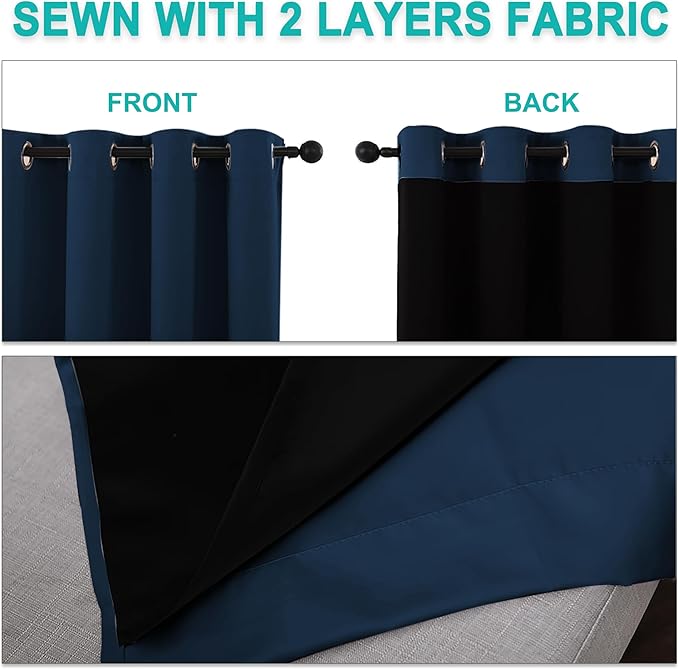 NICETOWN Moroccan Blue Full Shade Curtain Panels, Pair of Energy Smart & Noise Blocking Out Blackout Drapes for Dining Room Window, Thermal Insulated Guest Room Lined Window Dressing(55 x 86 inch)
