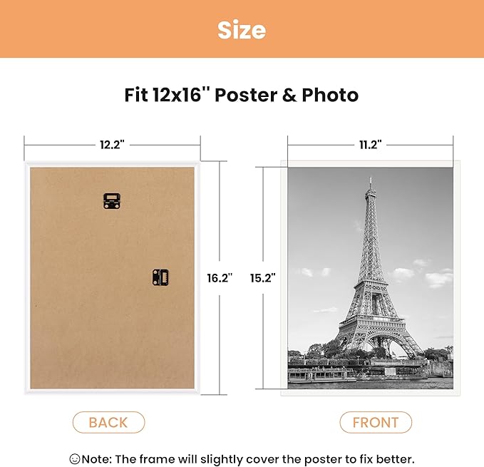 upsimples 12x16 Picture Frame White 3 Pack, Scratch-Proof Poster Frames 12 x 16 for Photo Gallery - Slide-In Strips, Horizontal or Vertical Wall Mounting