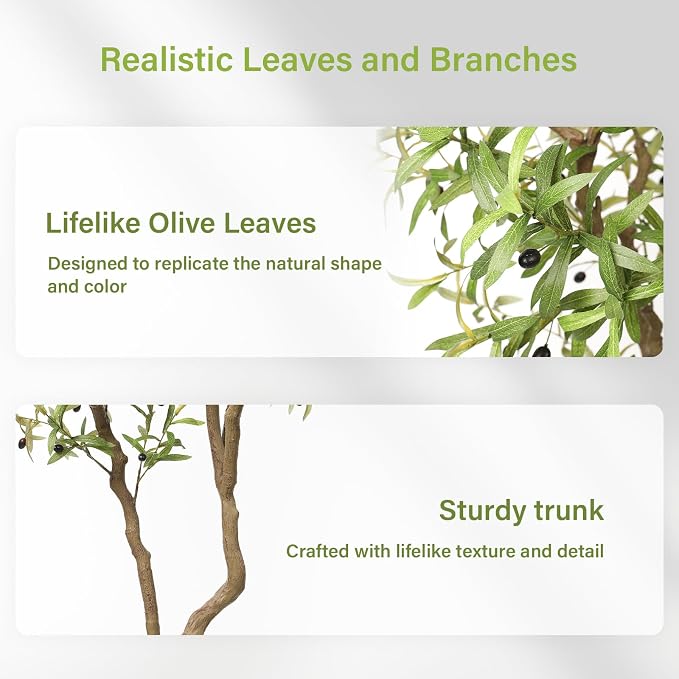 FEELEAD 8ft Faux Olive Tree - Large Realistic Artificial Olive Trees 8 Feet (96") Indoor Fake Plants with Realistic Trunk, Adjustable Branch, Olive Silk Tree with Planter for Home Living Room Decor