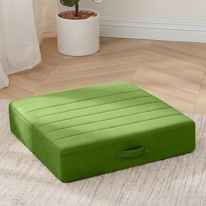 MeMoreCool Square Floor Pillow Seating for Adults Kids, Large Meditation Cushion Floor Pillow with Thick Foam & Soft Tufted Cover, Washable Big Pillow Seat Floor Cushion for Sitting Yoga 22" Green