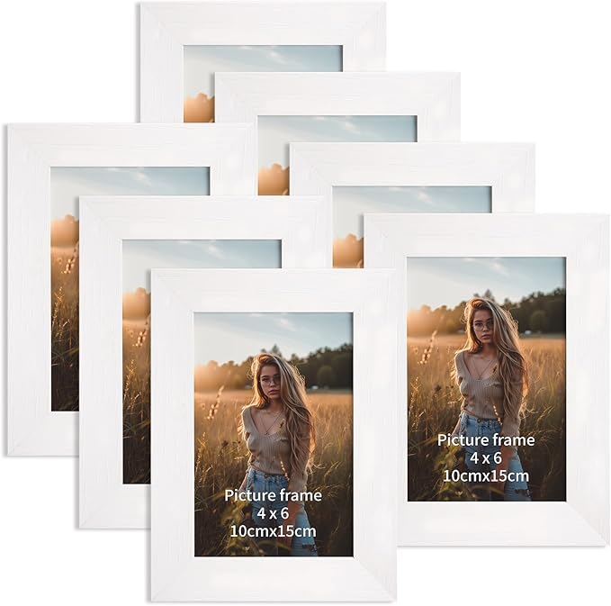 PETAFLOP 4x6 Picture Frame Set of 7, White Frames Display 4 by 6 Inch Photo for Wall or Tabletop