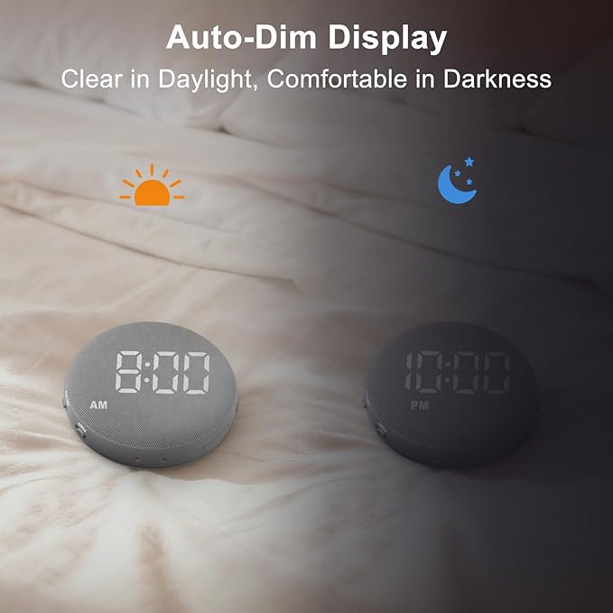 SolaceRise Super Loud Alarm Clock for Heavy Sleepers: Vibrating Digital Auto-Dim Clock with Bed Shaker for Hearing Impaired - Portable Rechargeable Battery for Bedroom Travel Dorm - Gray