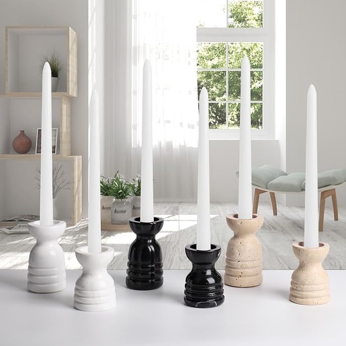 Candle Holders Italy True Natural Travertine Stone Set of 2 Premium Marble Candlestick Holder for Wedding Dinning Party Candle Stand for Dia 3/4" Taper Pillar Candles Color Beige (CH6065YL)