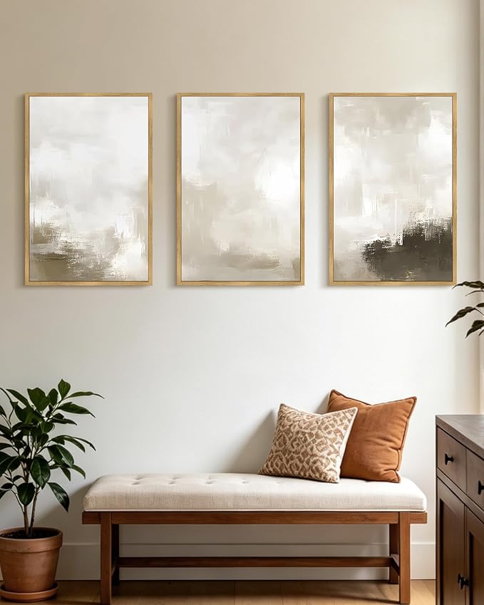 PHOPAGO Abstract Framed Wall Art Large 16x24in Minimalist Pastel Neutral Wall Decor Modern Art Paints Living Laundry Room Home Decor - Natural Framed